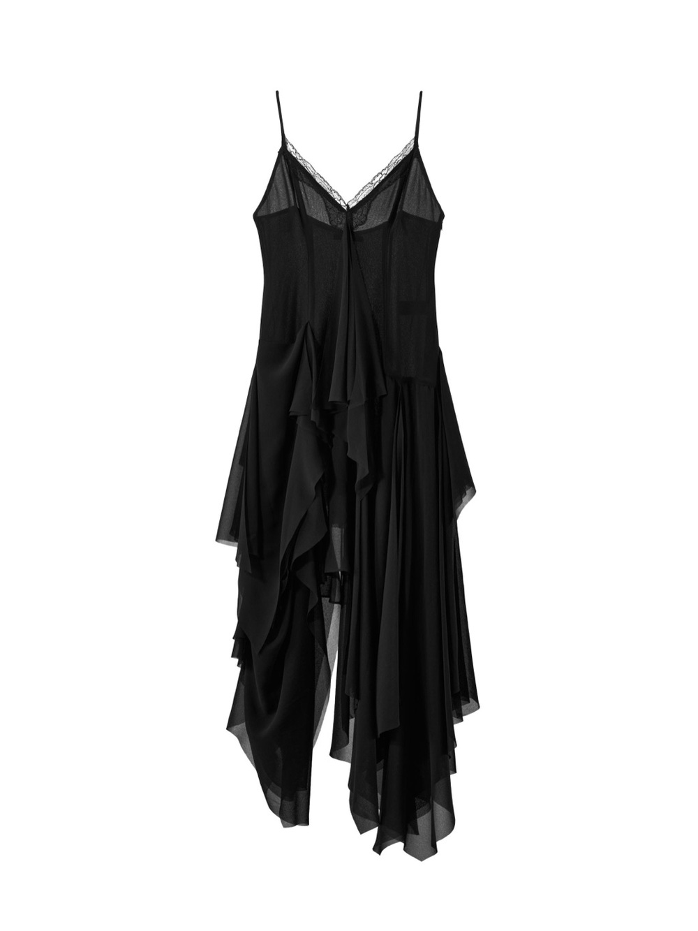 ZARA Black Lace Trim Ruffled Layered Strappy Dress
